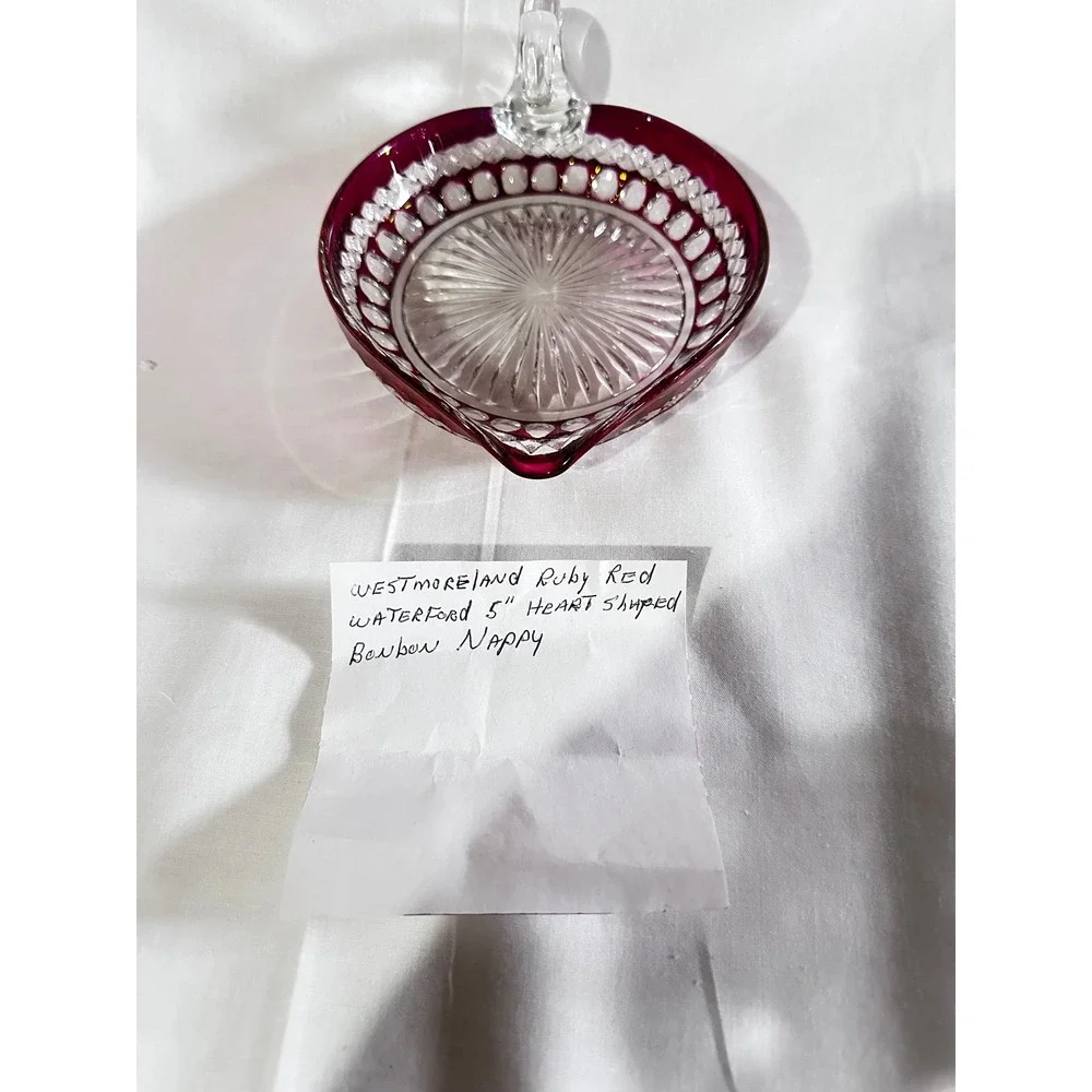 Westmoreland Ruby Red Waterford‎ 5" Heart Shaped Bonbon Nappy Glass Dish Handle - Picture 14 of 14
